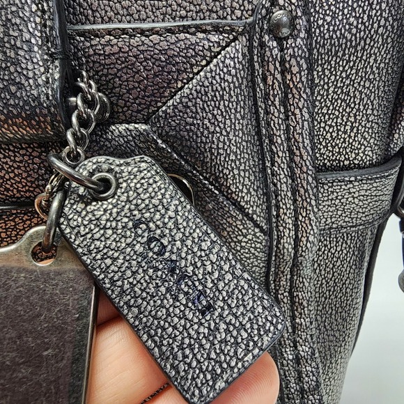 Coach Swagger 27 Patchwork Gunmetal Metallic Leather Carryall Purse 34547 $550 - Picture 5 of 16